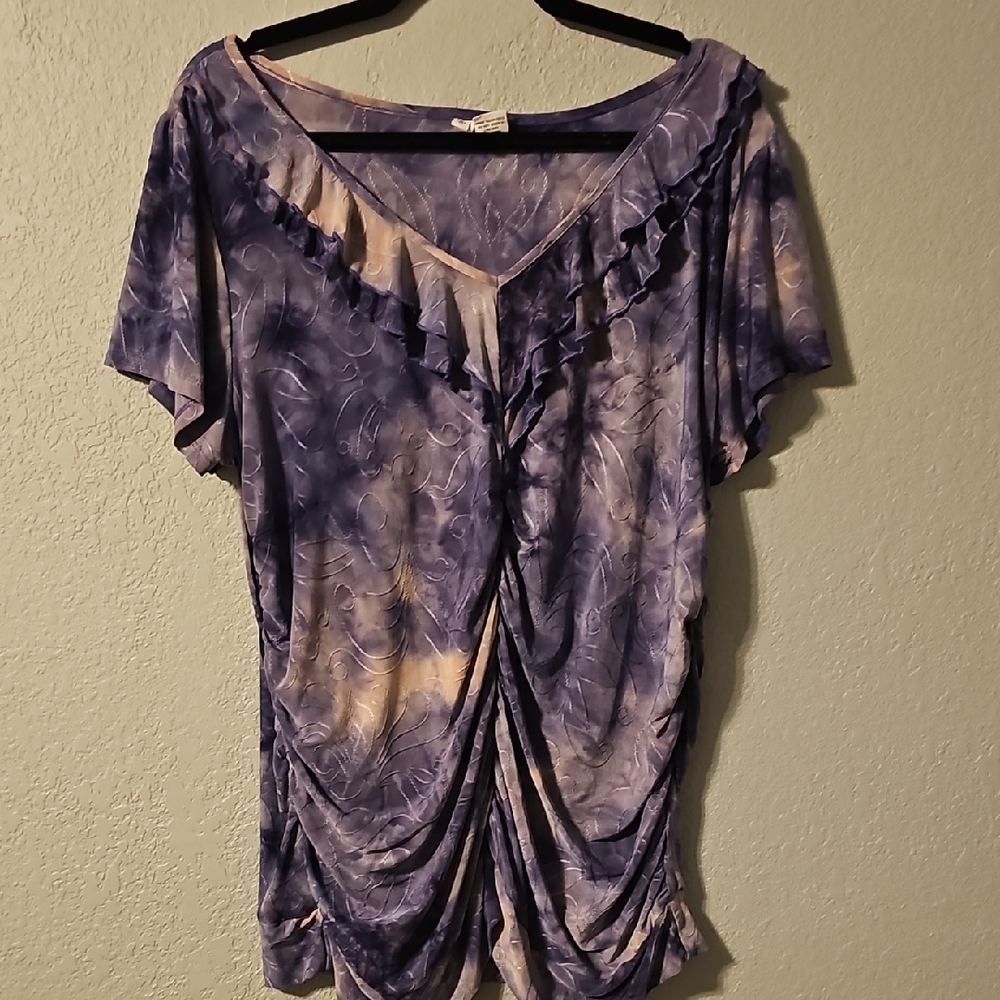 📢5 For $20 Sami & Jo Purple Ruffled Short Sleeve Blouse
